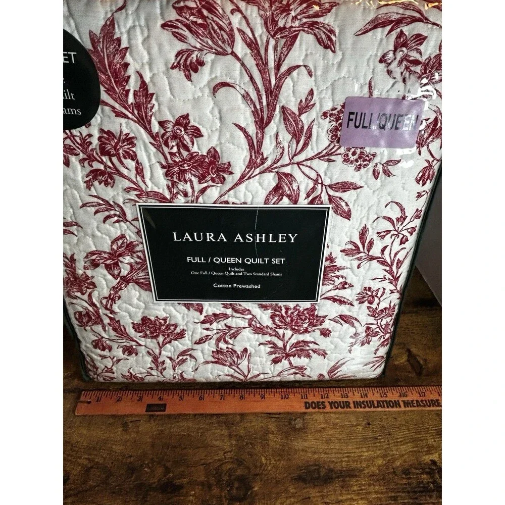 Laura Ashley Ashington Full Queen Quilt Set, 3 Piece Red Floral Cotton Prewashed